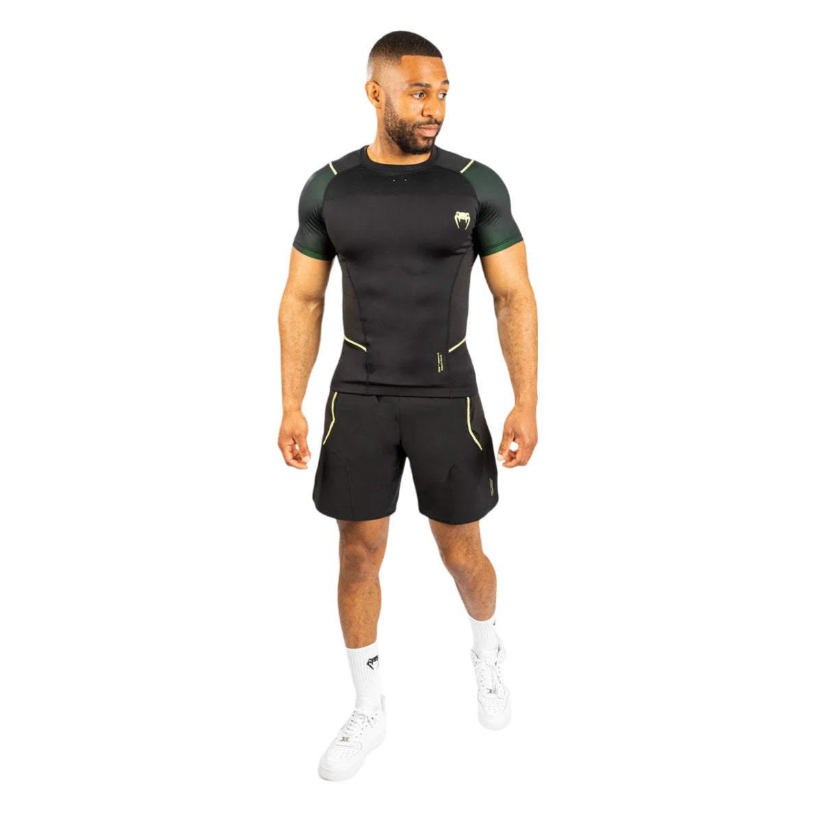 VENUM FUSION 2.0 RASHGUARDS SHORT SLEEVES BLACK YELLOW FRONT SIDE