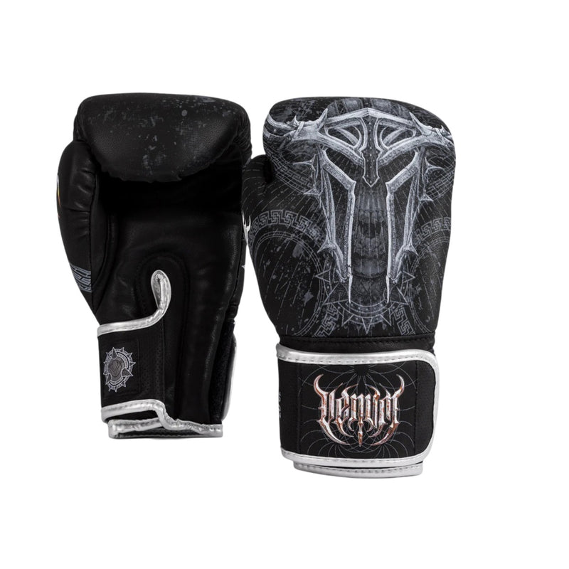 VENUM GLADIATOR 5.0 BOXING GLOVES BLACK GREY FRONT SIDE