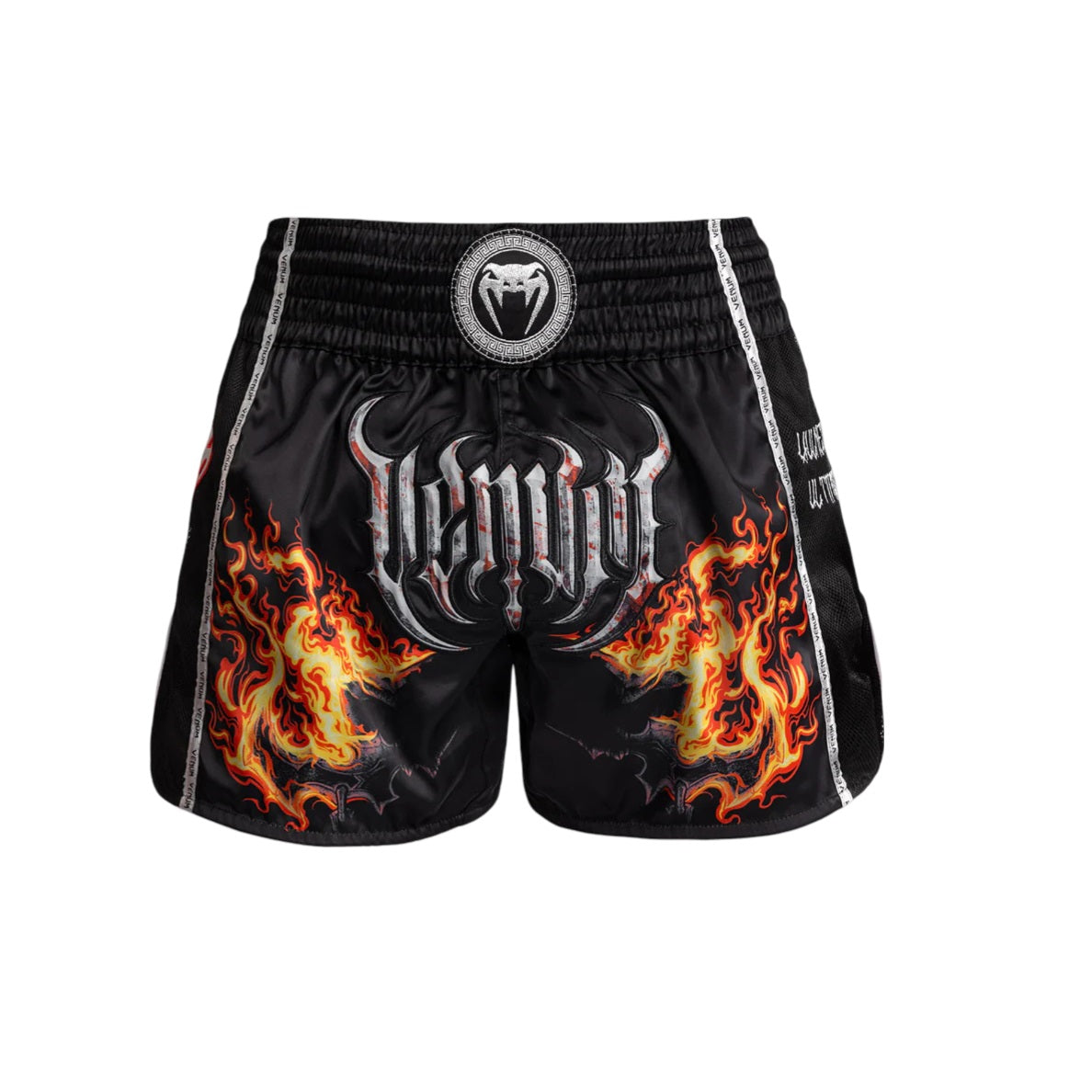 VENUM GLADIATOR 5.0 MUAY THAI SHORTS BLACK NEO ORANGE FRONT SIDE