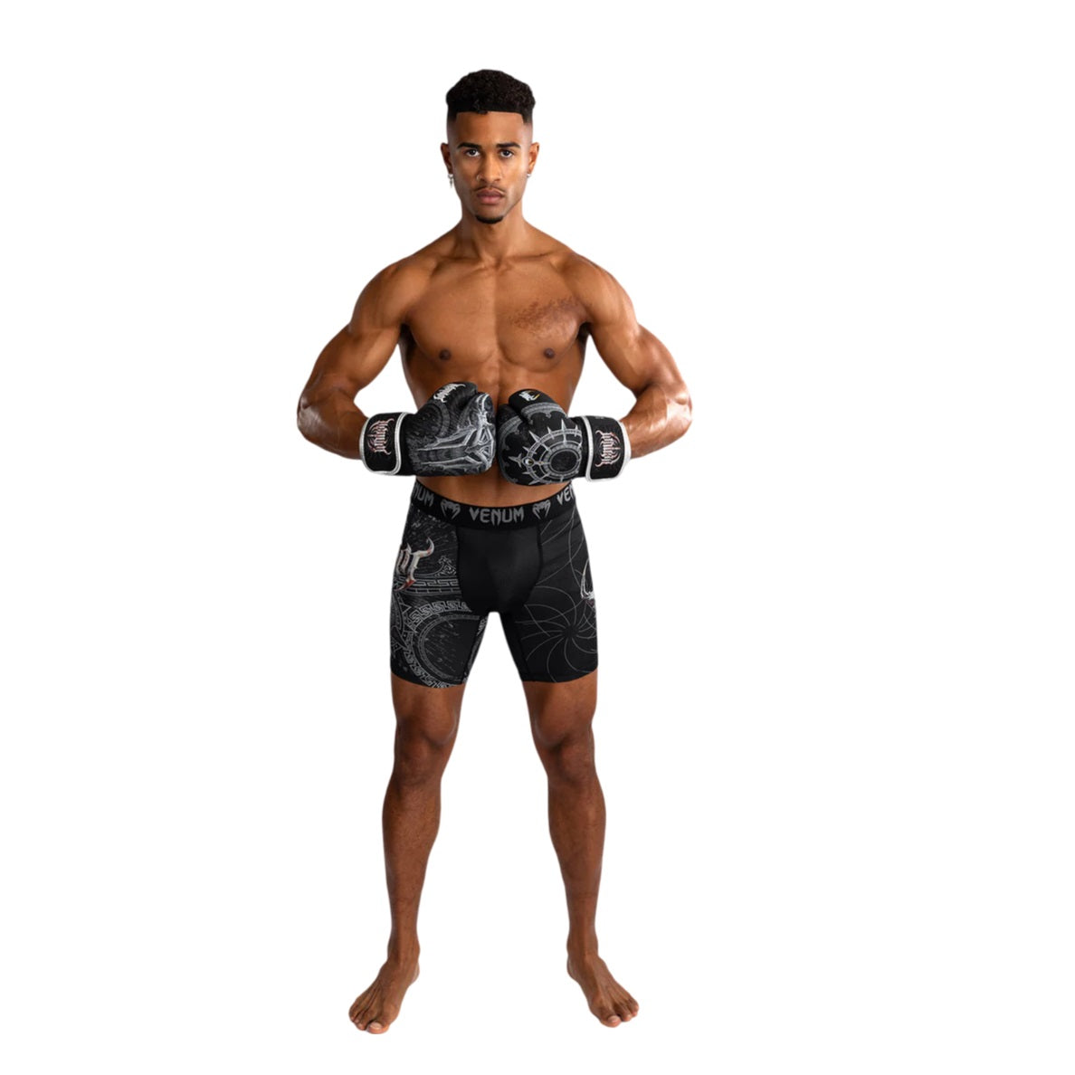 VENUM GLADIATOR 5.0 VALE TUDO SHORTS BLACK SILVER FRONT SIDE