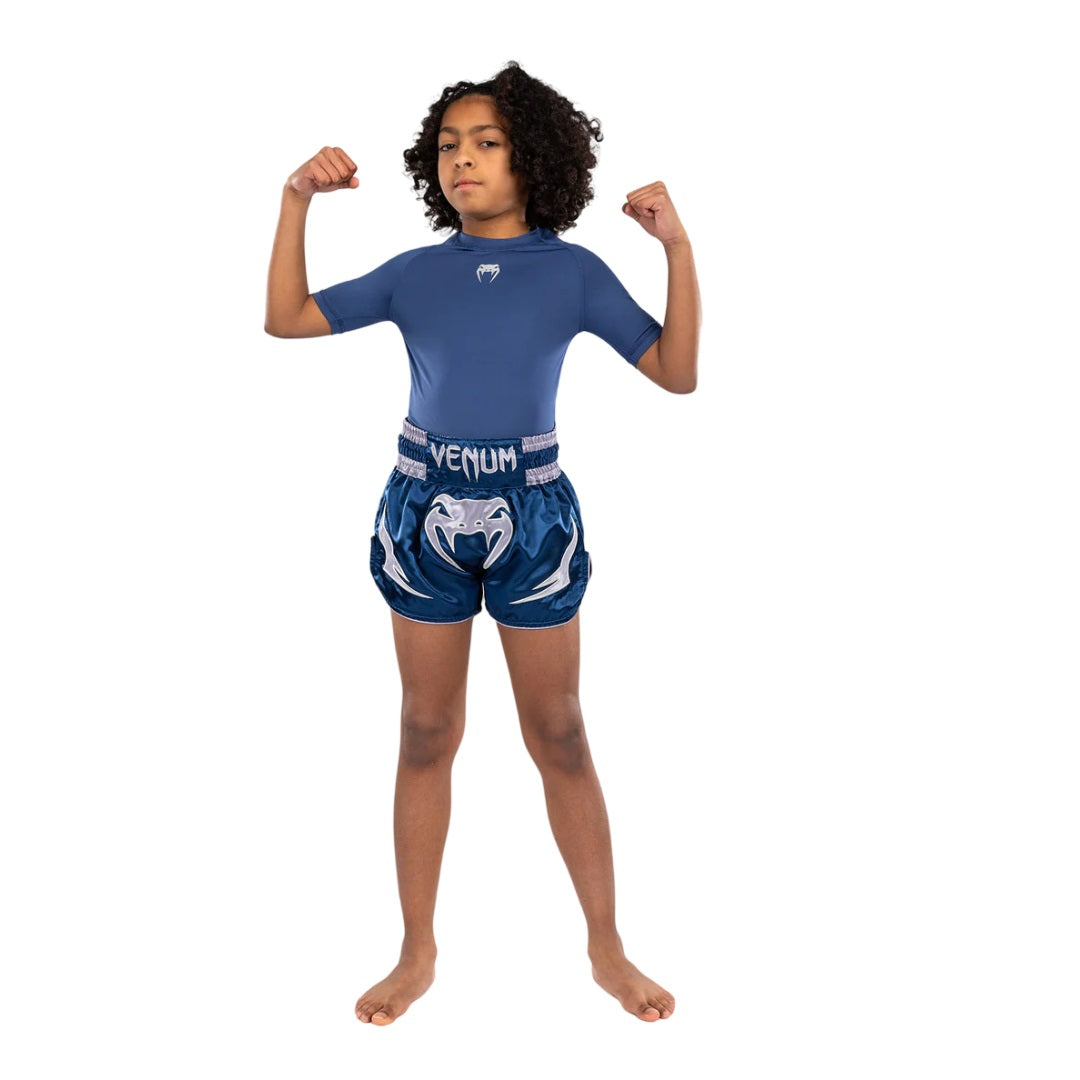 VENUM INFERNO KIDS MUAY THAI SHORTS ROYAL BLUE LEFT SIDE