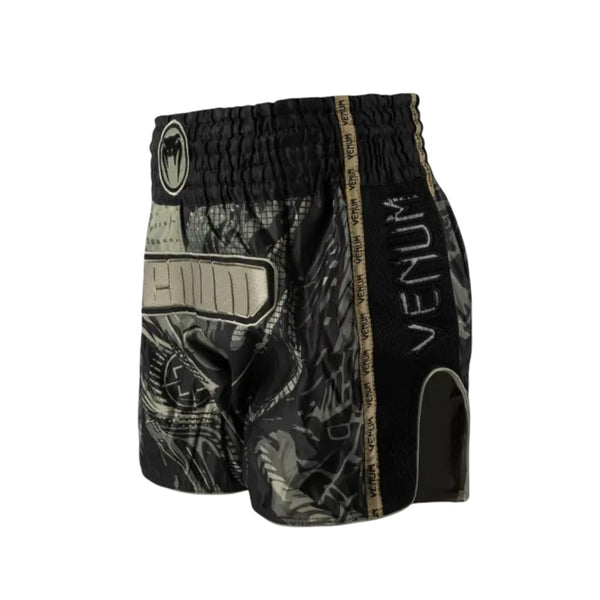 VENUM INVADER MUAY THAI SHORTS BLACK/SAND LEFT SIDE