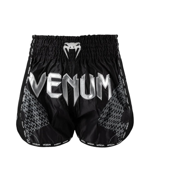 VENUM NEXUS MUAY THAI SHORTS BLACK/SILVER FRONT SIDE