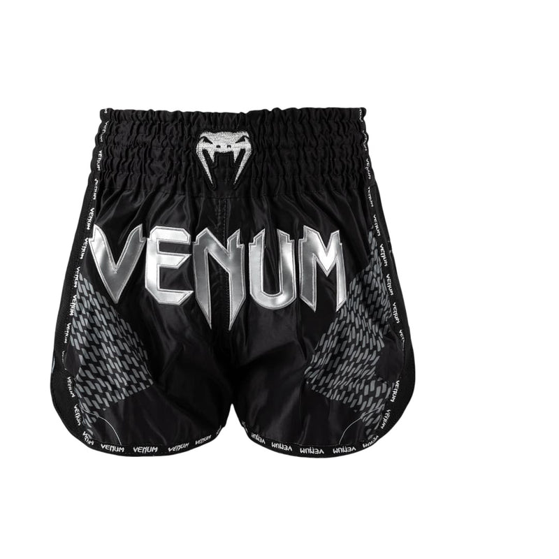VENUM NEXUS MUAY THAI SHORTS BLACK/SILVER FRONT SIDE