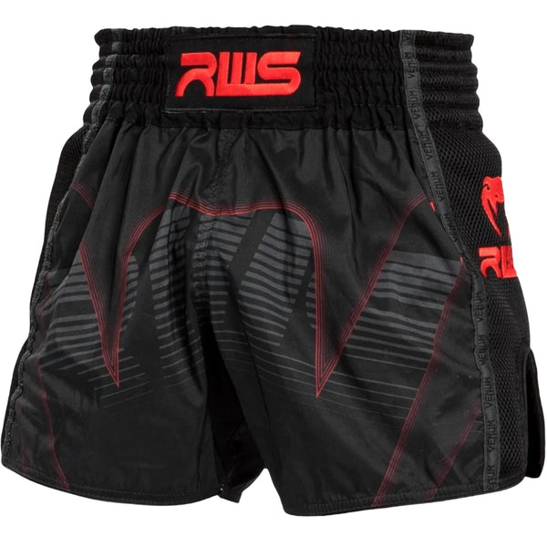 VENUM RWS X VENUM 2.0 MUAY THAI SHORTS BLACK/RED FRONT SIDE