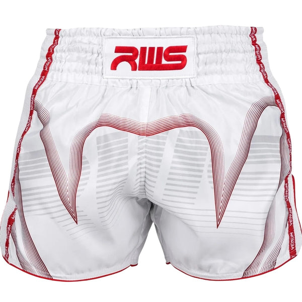 VENUM RWS X VENUM 2.0 MUAY THAI SHORTS WHITE/RED FRONT SIDE