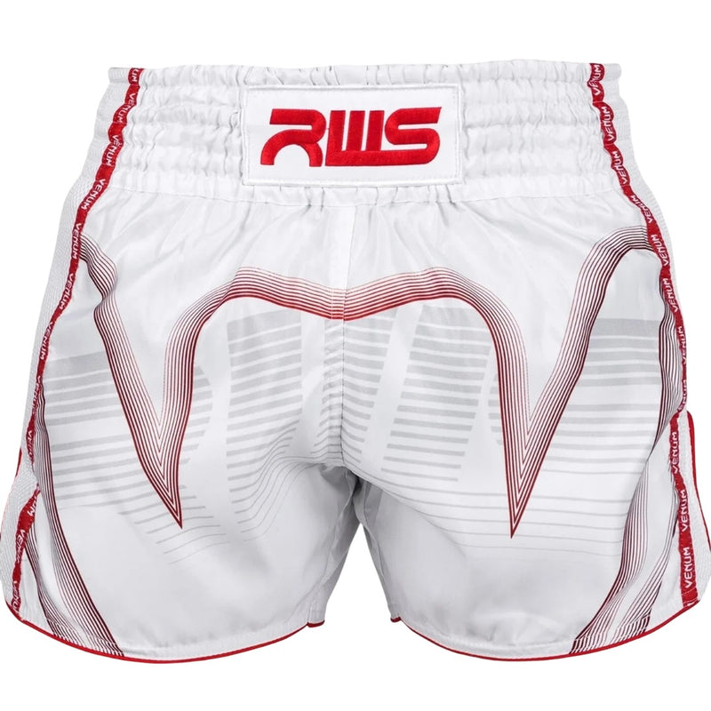 VENUM RWS X VENUM 2.0 MUAY THAI SHORTS WHITE/RED FRONT SIDE