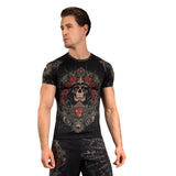 VENUM SANTA MUERTE 5.0 RASHGUARD SHORT SLEEVE DEEP BLACK GOLD FRONT SIDE