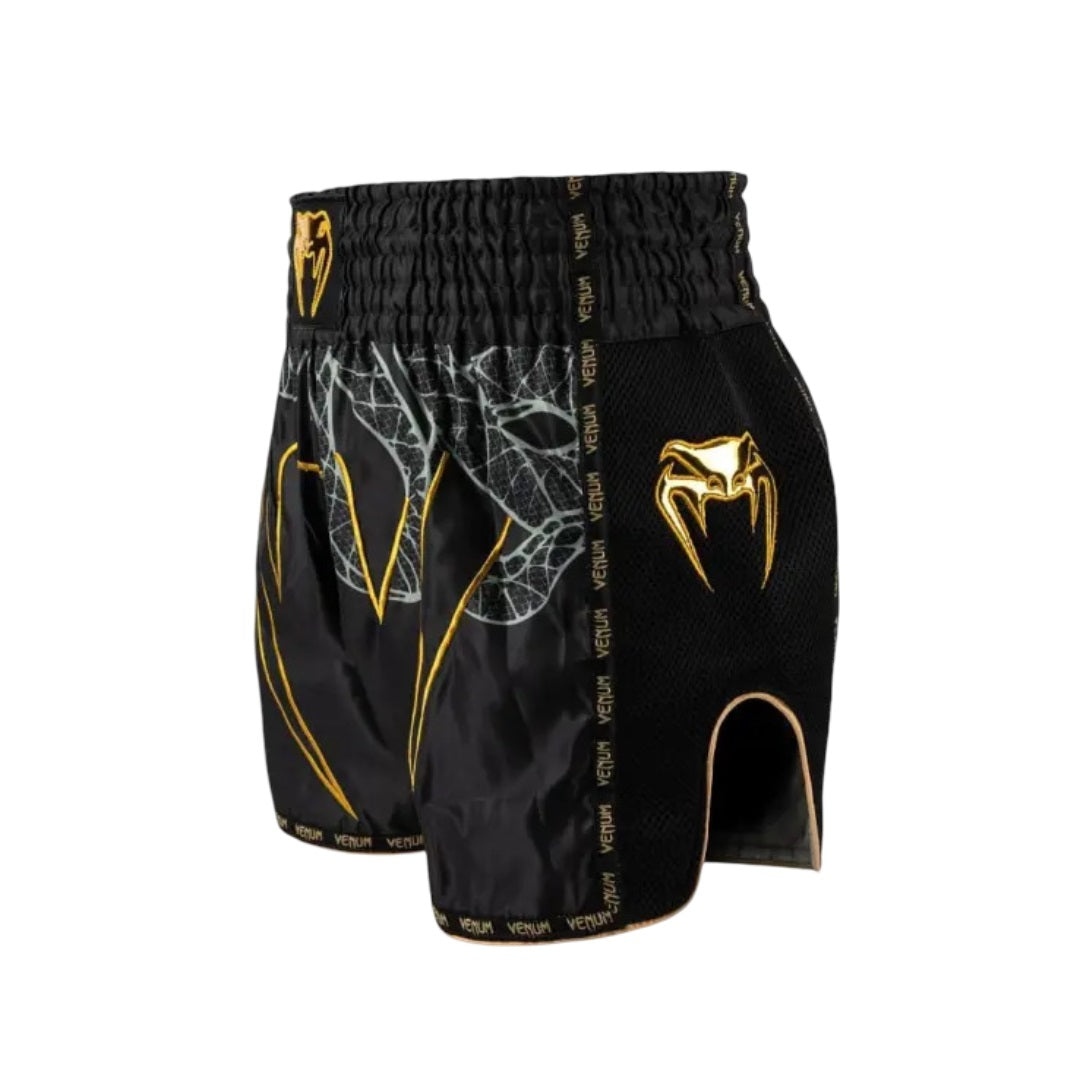 VENUM SERPENTI MUAY THAI SHORTS BLACK/SILVER/GOLD LEFT SIDE