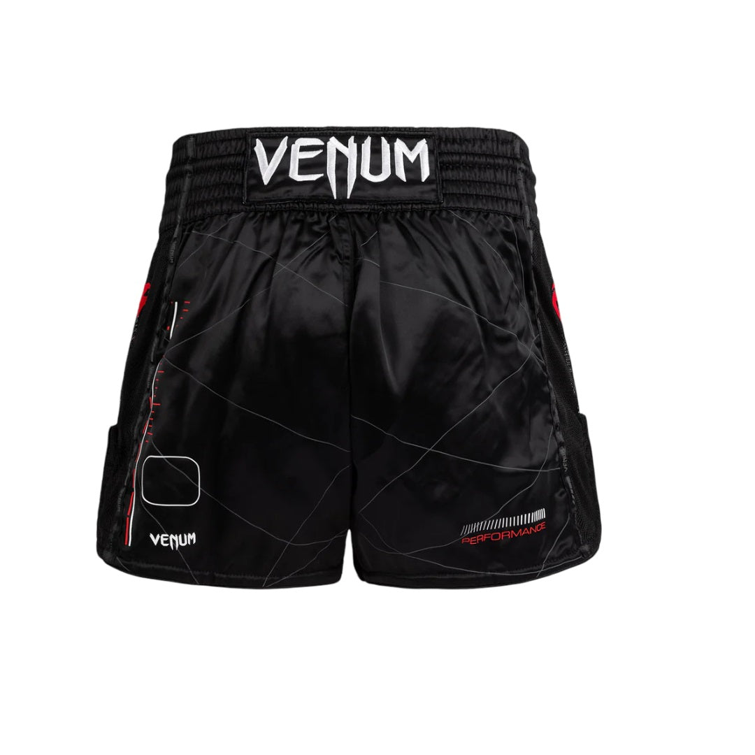VENUM TACTICAL XT MUAY THAI SHORTS BLACK FIRE RED BACK SIDE