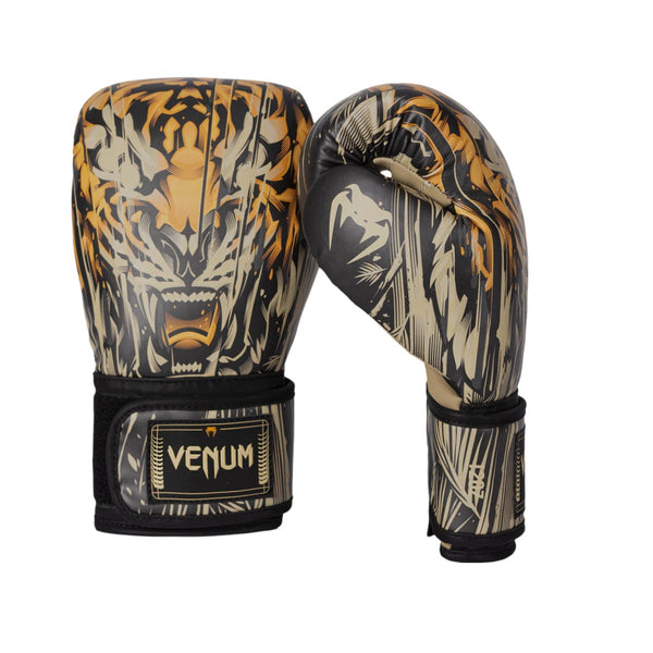 VENUM TIGER BOXING GLOVES BLACK NEO ORANGE LEFT SIDE