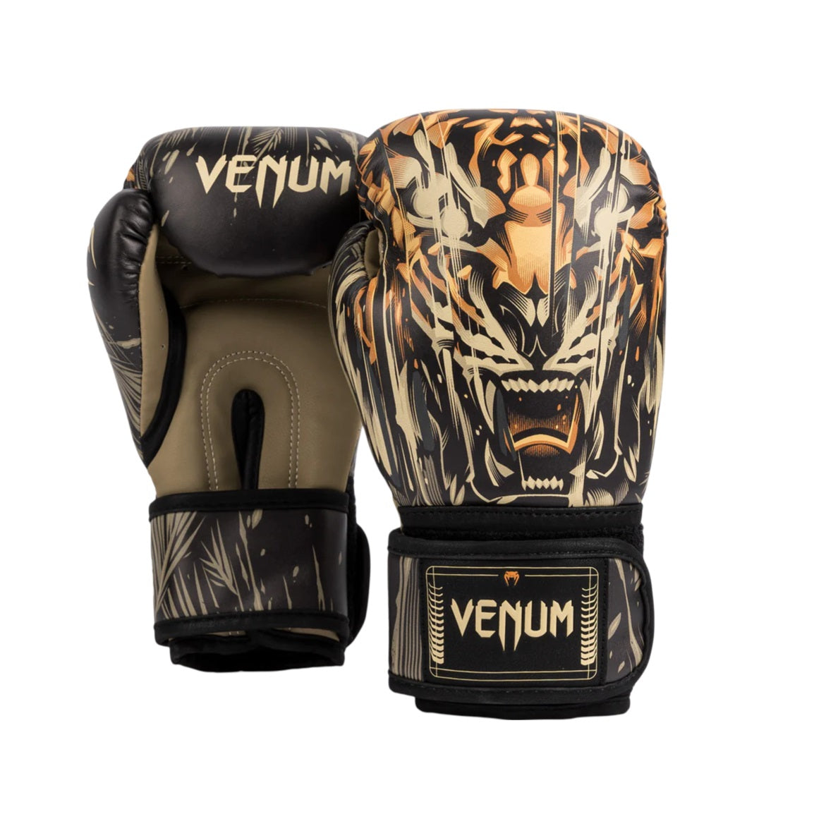 VENUM TIGER KIDS BOXING GLOVES BLACK NEO ORANGE LEFT SIDE