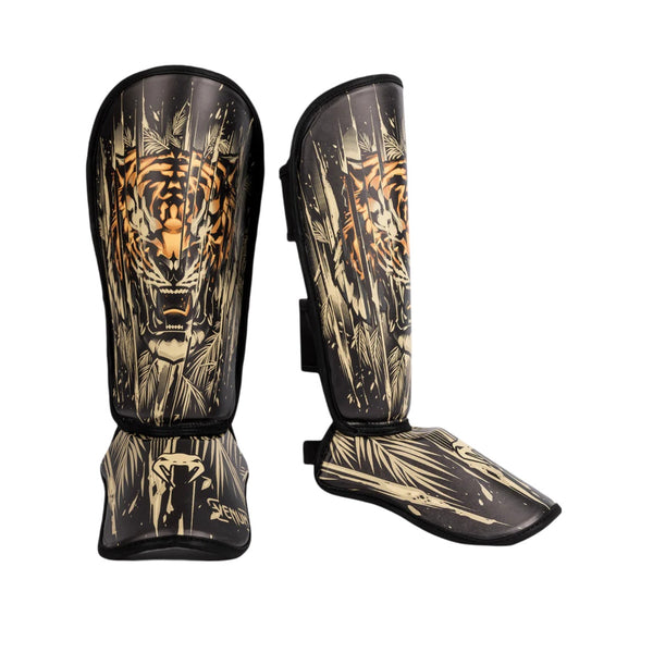 VENUM TIGER KIDS SHIN GUARDS BLACK NEO ORANGE LEFT SIDE