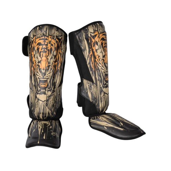 VENUM TIGER SHIN GUARDS BLACK NEO ORANGE FRONT SIDE