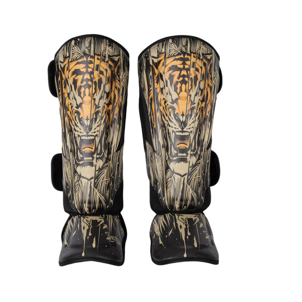 VENUM TIGER SHIN GUARDS BLACK NEO ORANGE LEFT SIDE