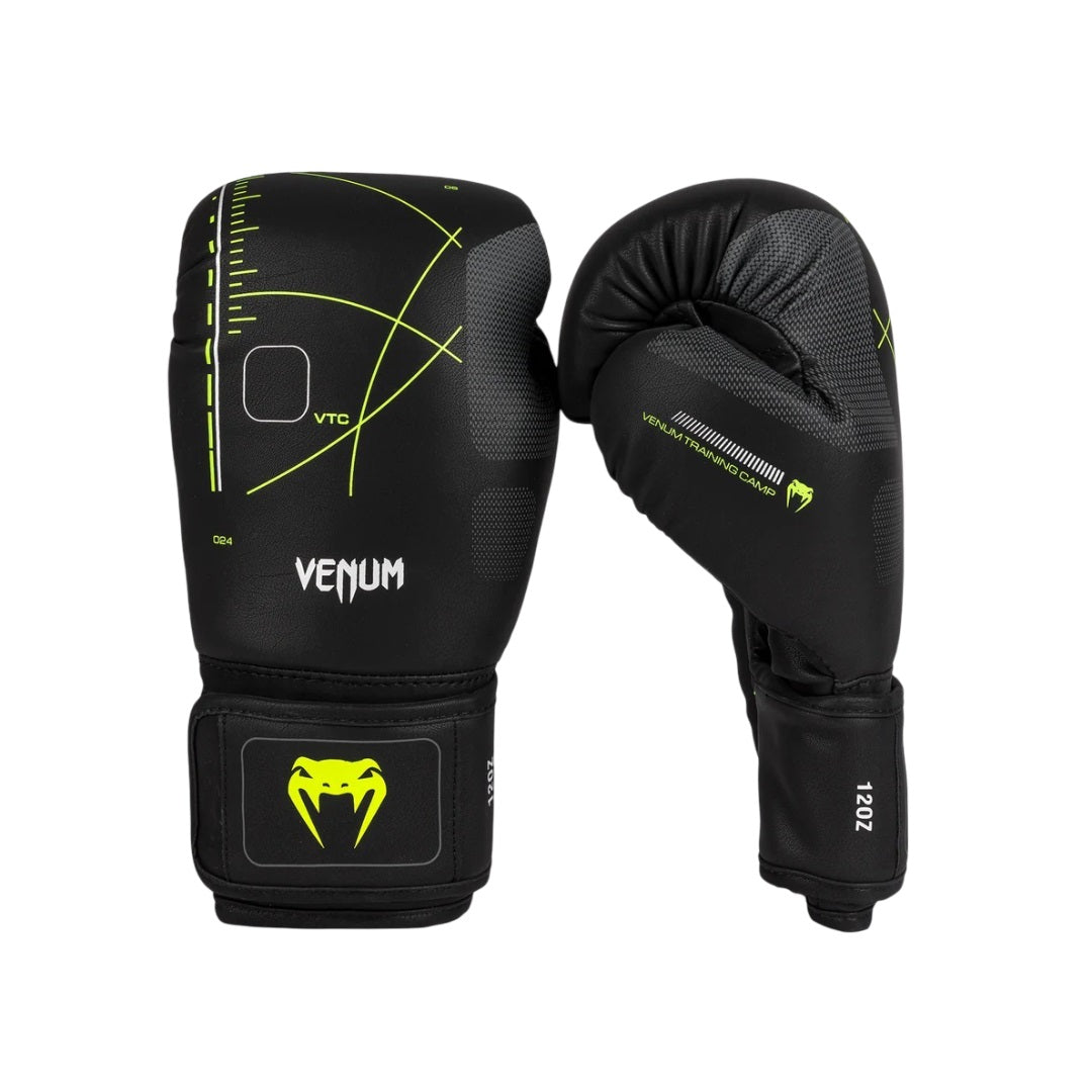 VENUM TRAINING CAMP 4.0 BOXING GLOVES BLACK NEON GREEN LEFT SIDE
