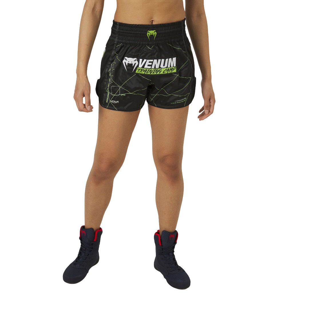 VENUM TRAINING CAMP 4.0 MUAY THAI SHORTS BLACK NEON GREEN FRONT SIDE