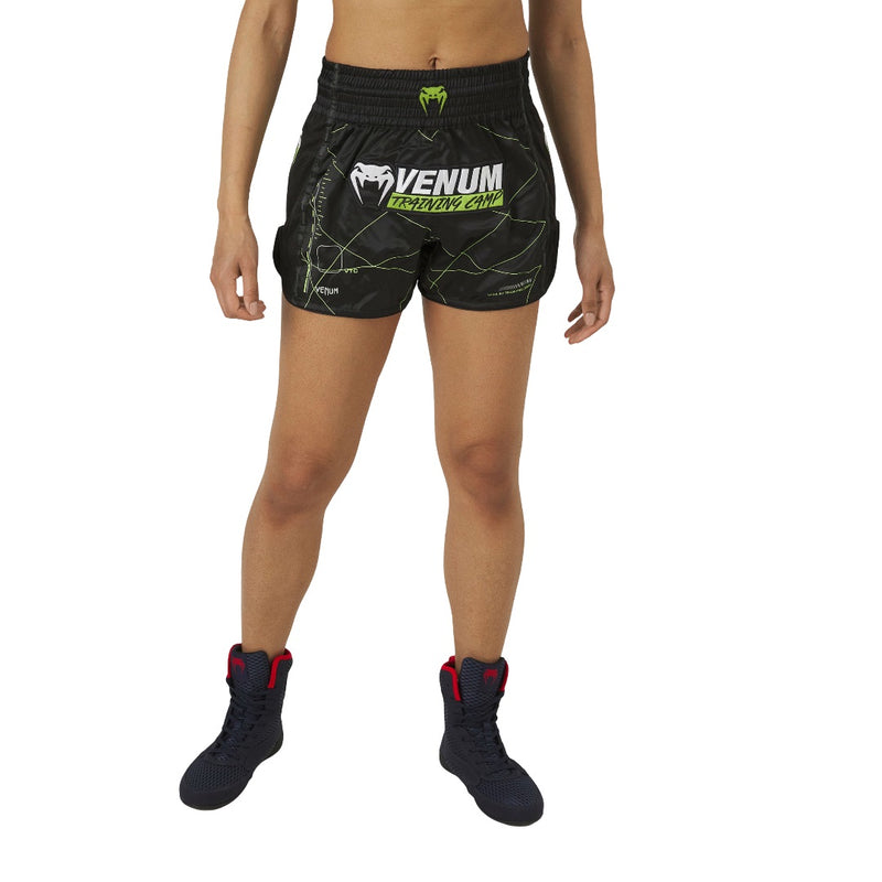 VENUM TRAINING CAMP 4.0 MUAY THAI SHORTS BLACK NEON GREEN FRONT SIDE