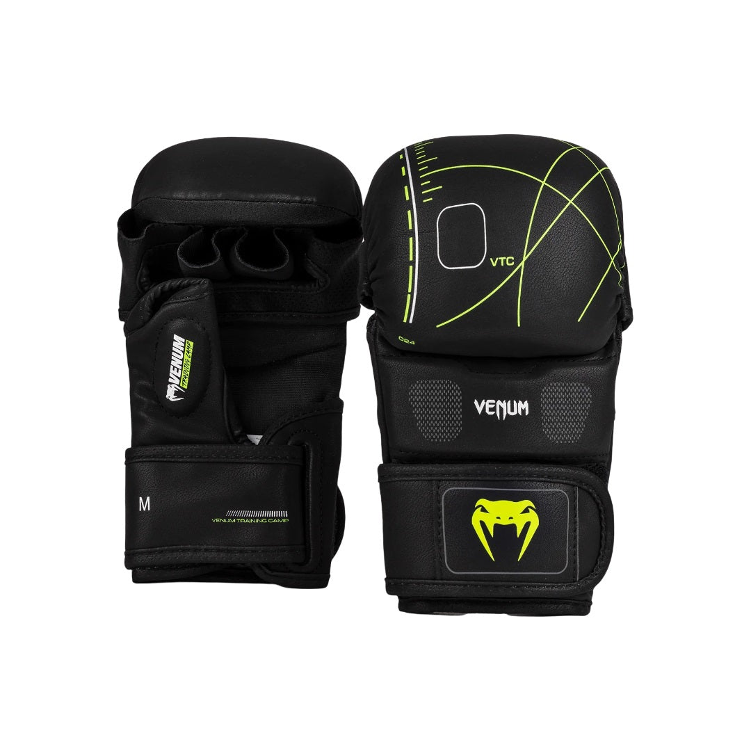 VENUM TRAINING CAMP 4.0 SPARRING GLOVES BLACK NEON GREEN LEFT SIDE