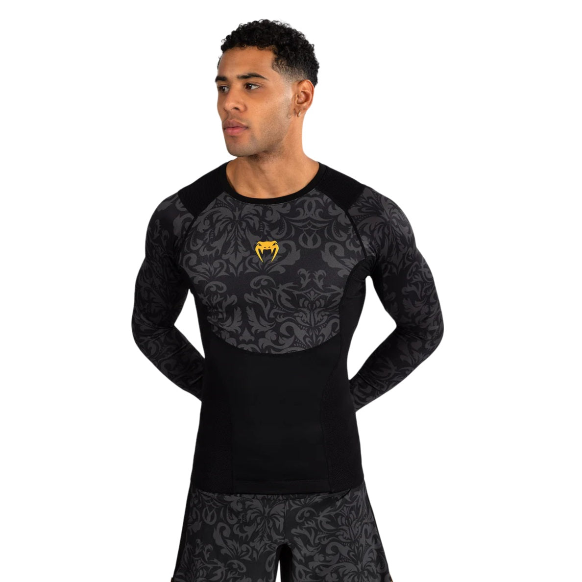VENUM UNMATCHED TOPURIA EDITION RASHGUARD LONG SLEEVES BLACK GOLD FRONT SIDE