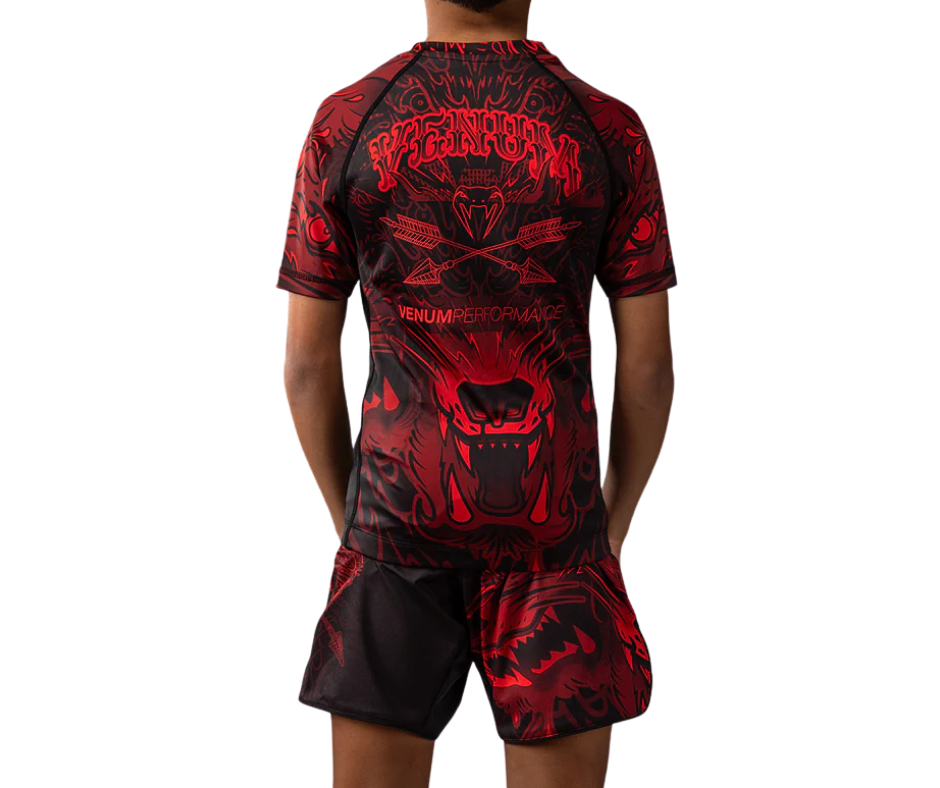 Venum Wolf Atak Short Sleeve Rashguard – Black/Red (Kids) | Compression Training Top