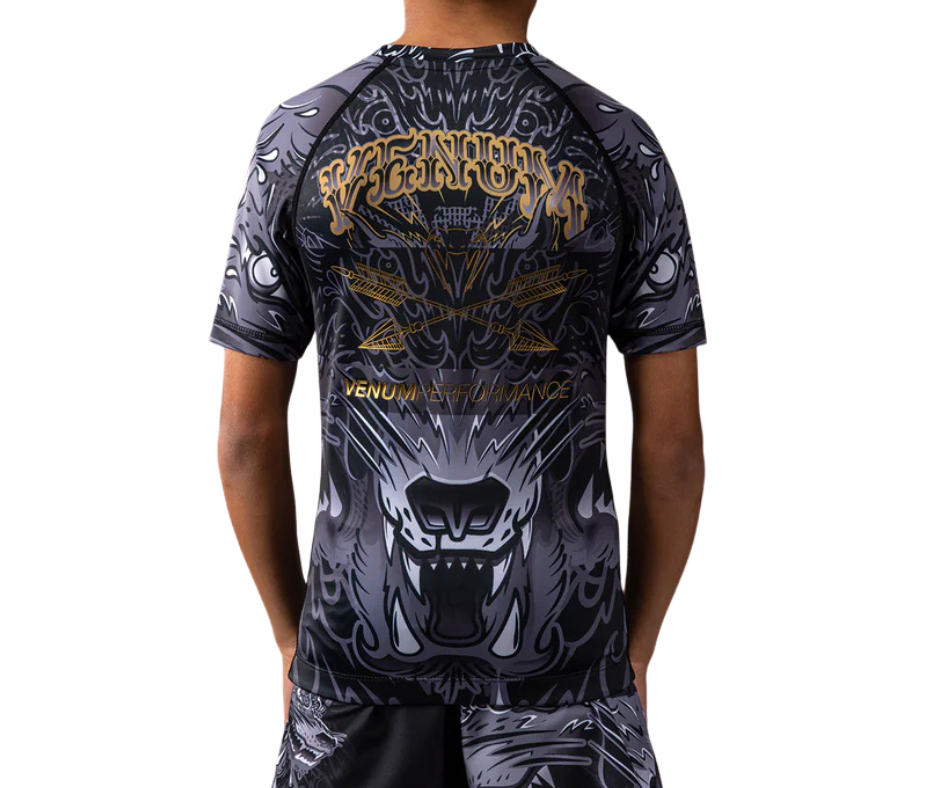 Venum Kids Wolf Atak Short Sleeve Rashguard Black/Grey | MMA & Jiu‑Jitsu Rashguard