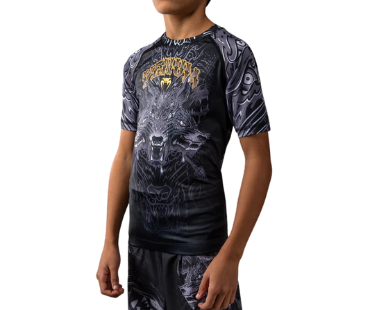 Venum Kids Wolf Atak Short Sleeve Rashguard Black/Grey | MMA & Jiu‑Jitsu Rashguard