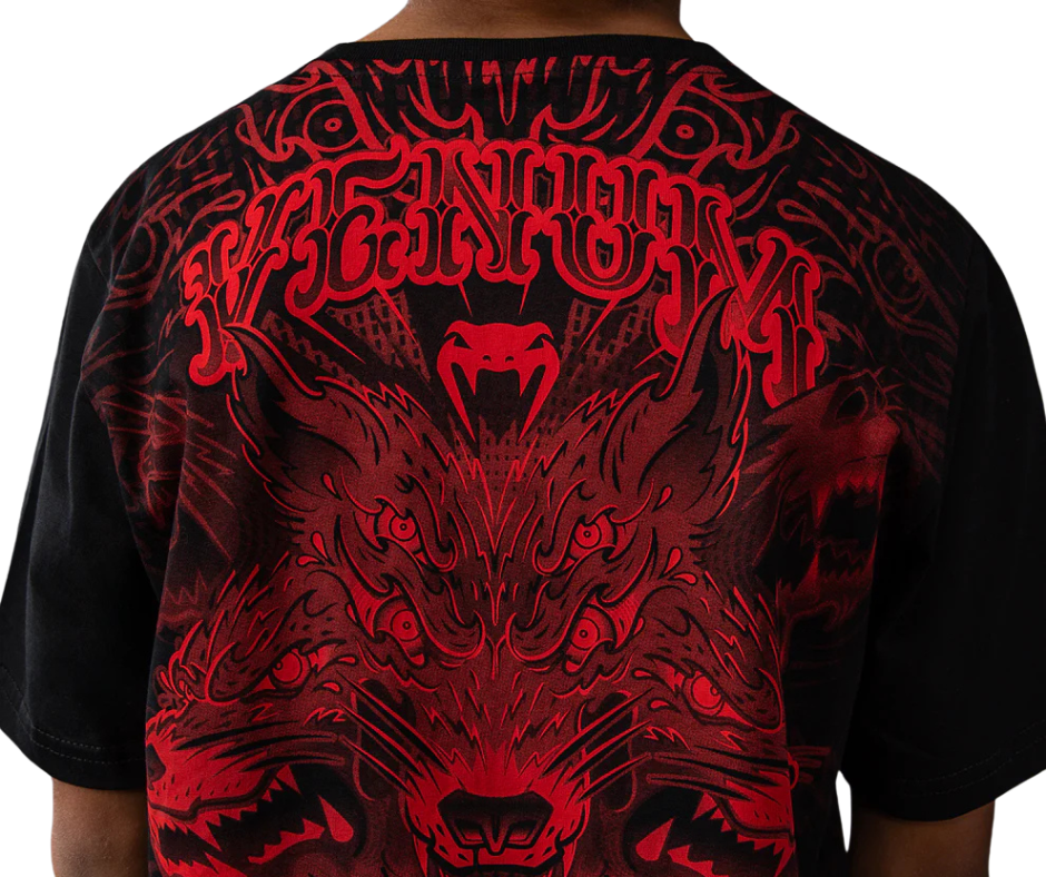 Venum Wolf Atak T‑Shirt – Black/Red (Kids) | Premium Cotton Tee