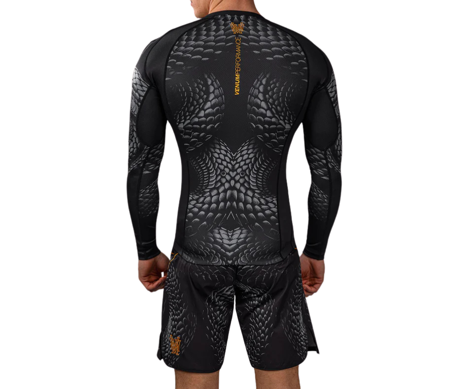 Venum Matupa Long Sleeve Rashguard – Black/Grey/Gold | Compression Training Top