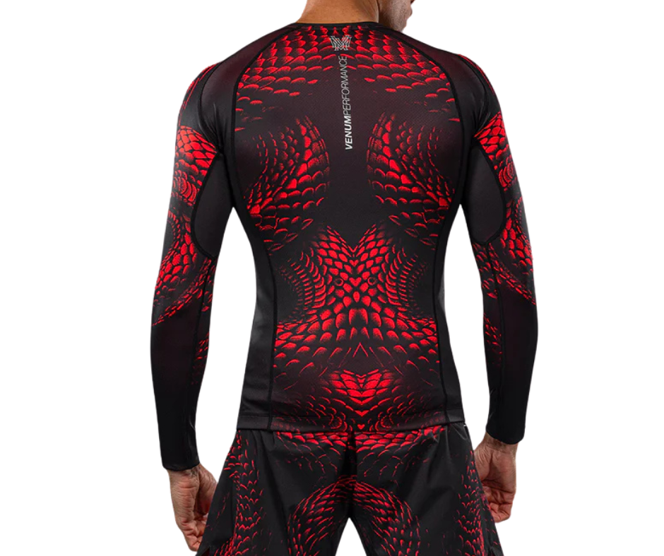 Venum Matupa Long Sleeve Rashguard – Black/Red/Silver | Compression Training Top