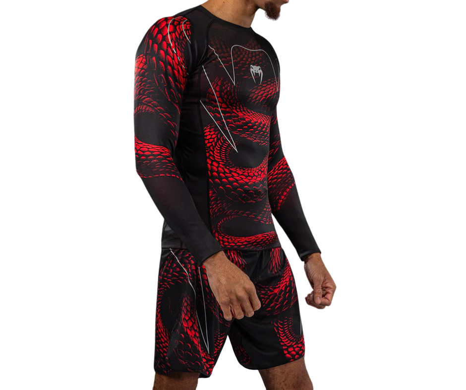 Venum Matupa Long Sleeve Rashguard – Black/Red/Silver | Compression Training Top