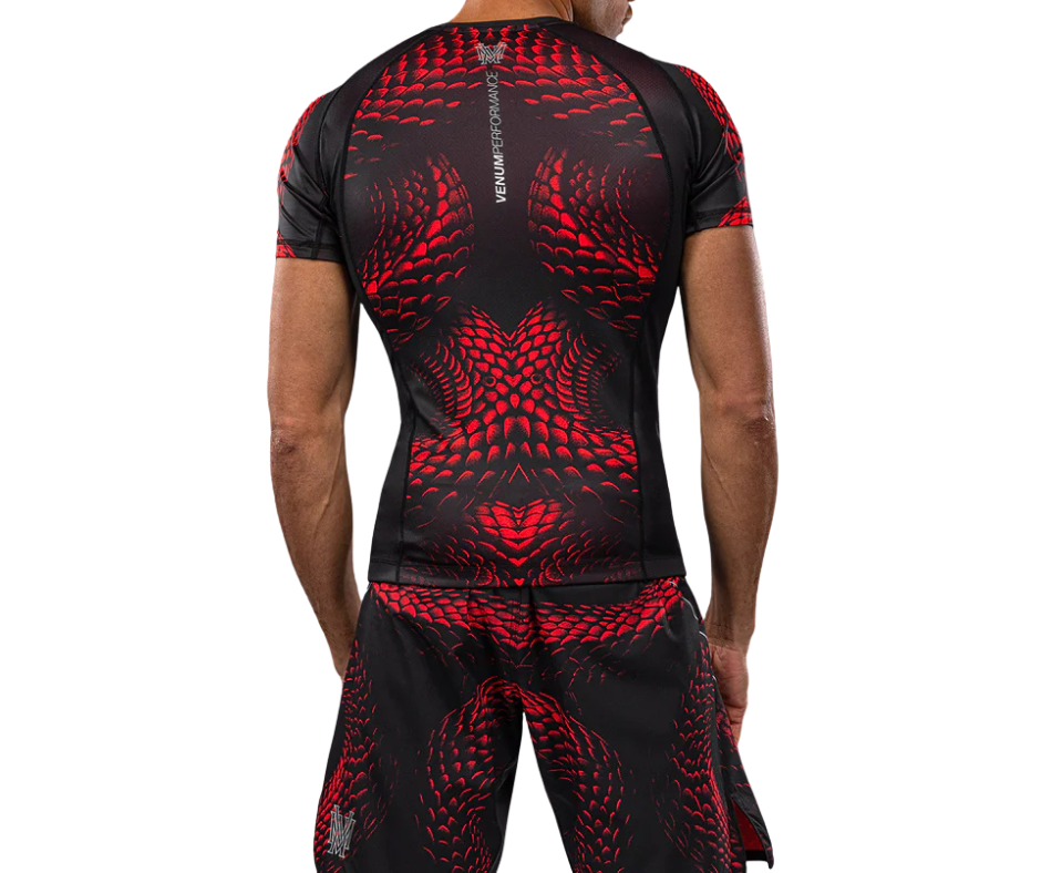 Venum Matupa Short Sleeve Rashguard – Black/Red/Silver | Compression Training Top
