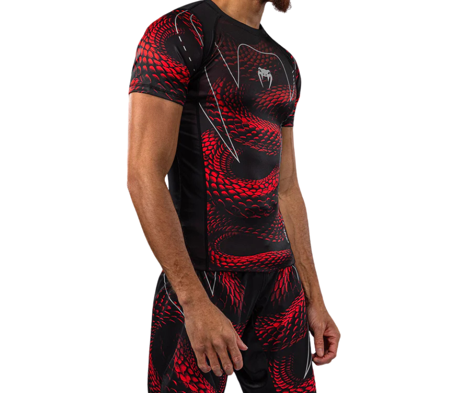 Venum Matupa Short Sleeve Rashguard – Black/Red/Silver | Compression Training Top