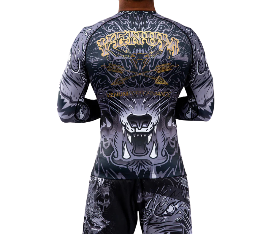 Venum Wolf Atak Long Sleeve Rashguard – Black/Grey | Compression Training Top