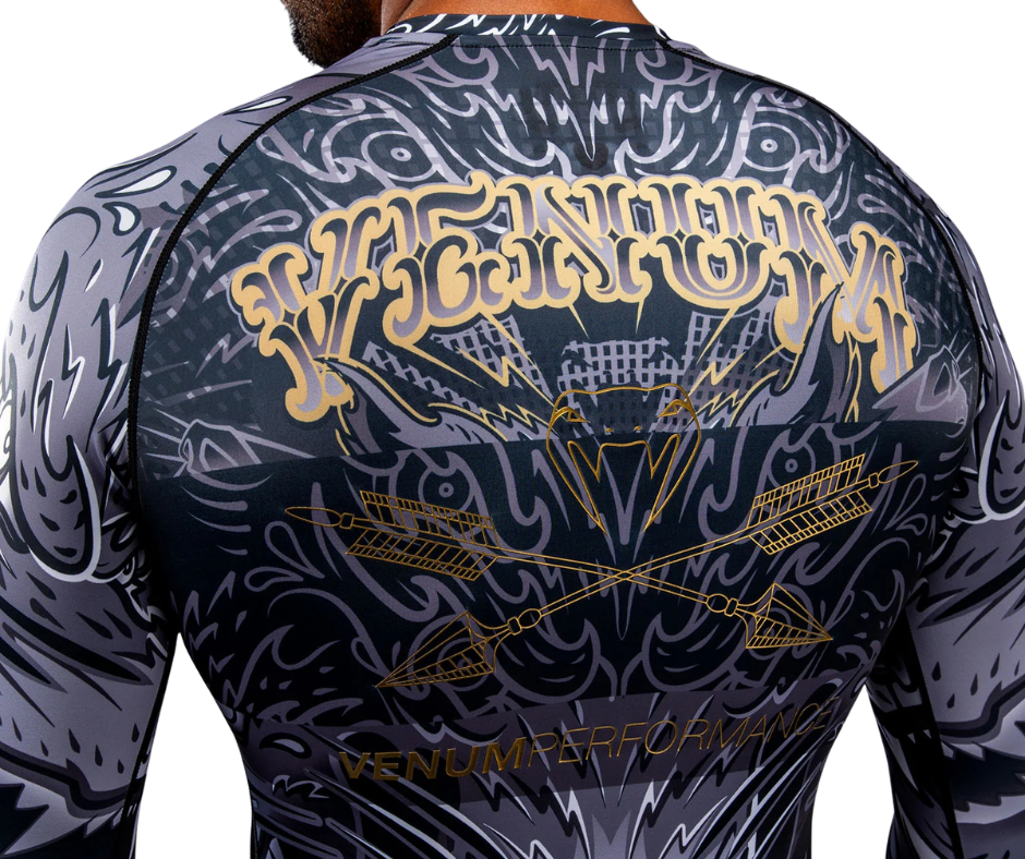 Venum Wolf Atak Long Sleeve Rashguard – Black/Grey | Compression Training Top