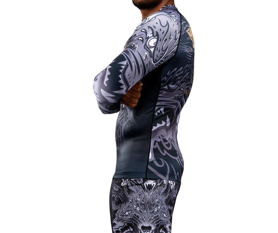 Venum Wolf Atak Long Sleeve Rashguard – Black/Grey | Compression Training Top