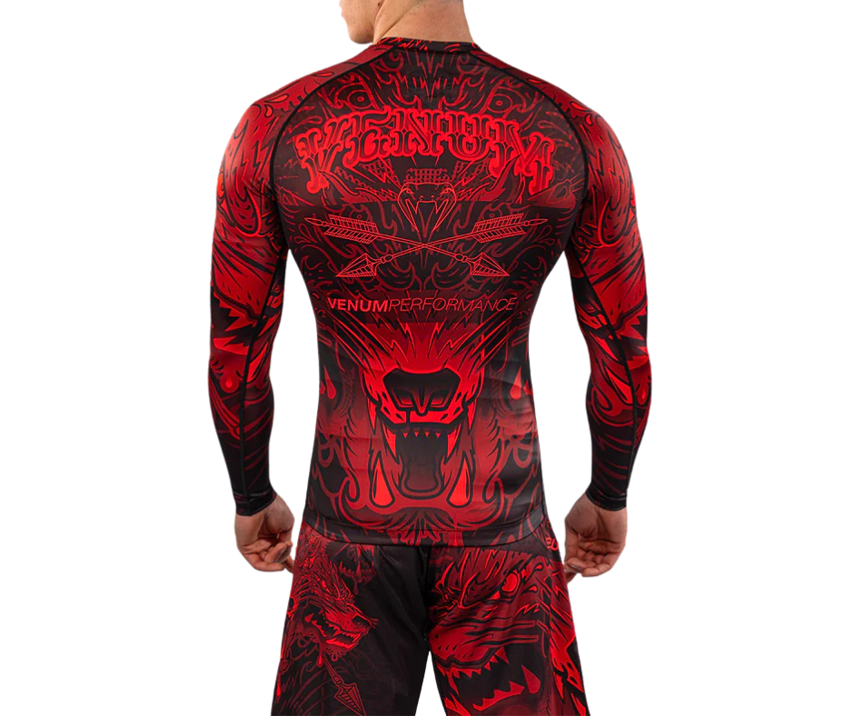 Venum Wolf Atak Long Sleeve Rashguard – Black/Red | Compression Training Top