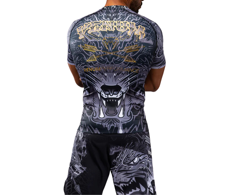 Venum Wolf Atak Short Sleeve Rashguard – Black/Grey | Compression Training Top