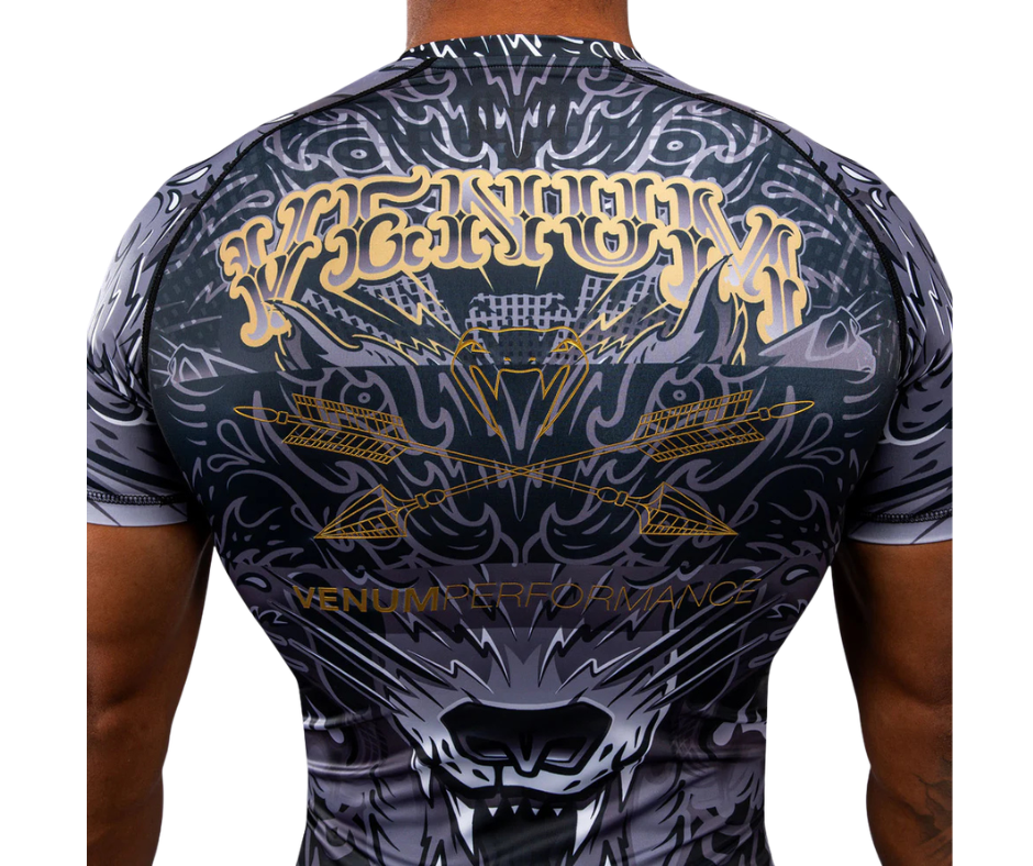 Venum Wolf Atak Short Sleeve Rashguard – Black/Grey | Compression Training Top