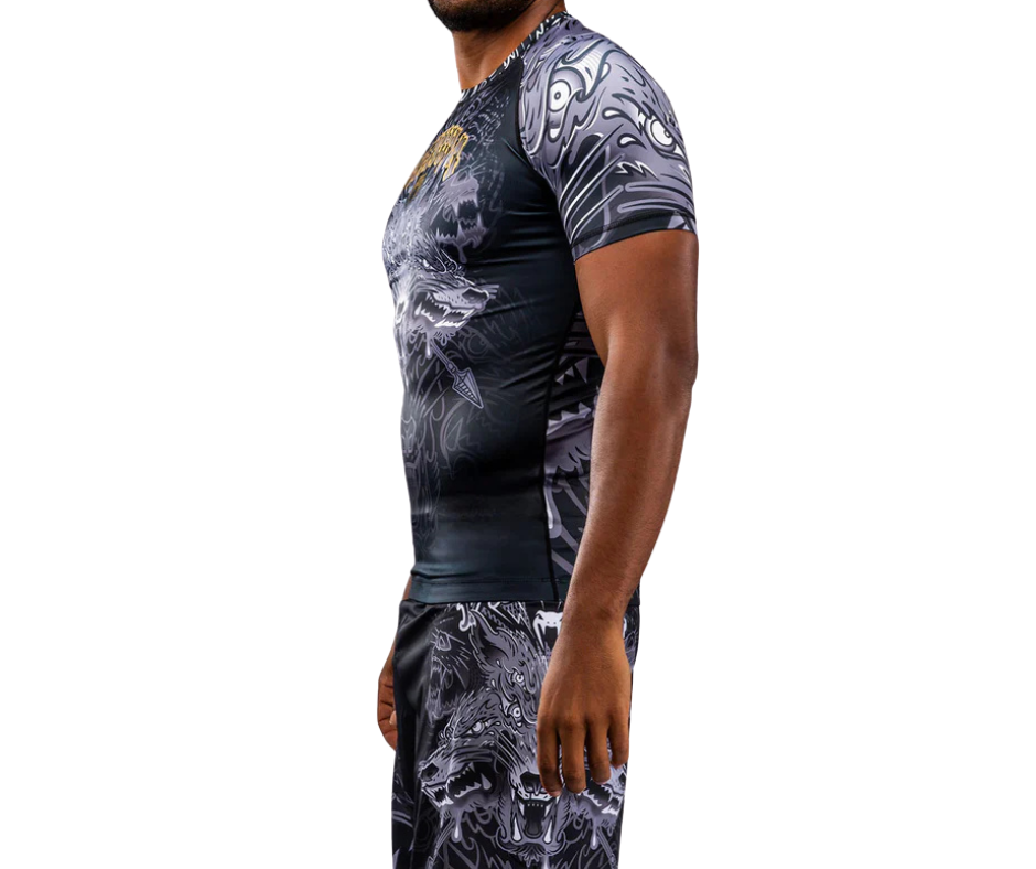 Venum Wolf Atak Short Sleeve Rashguard – Black/Grey | Compression Training Top