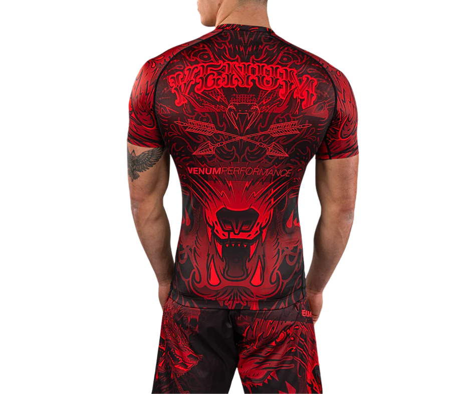 Venum Wolf Atak Short Sleeve Rashguard – Black/Red | Compression Training Top