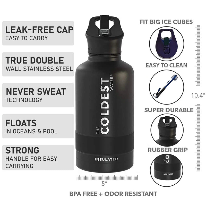 WATER BOTTLE SPORTS 64 OZ TACTICAL BLACK LEFT SIDE