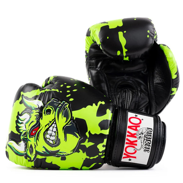 YOKKAO ANGRY BULL BOXING GLOVES BLACK FRONT SIDE