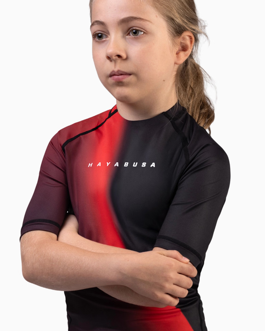 Hayabusa Youth Shortsleeve Rashguard – Red – Compression Fit – Kids BJJ & MMA Training Wear