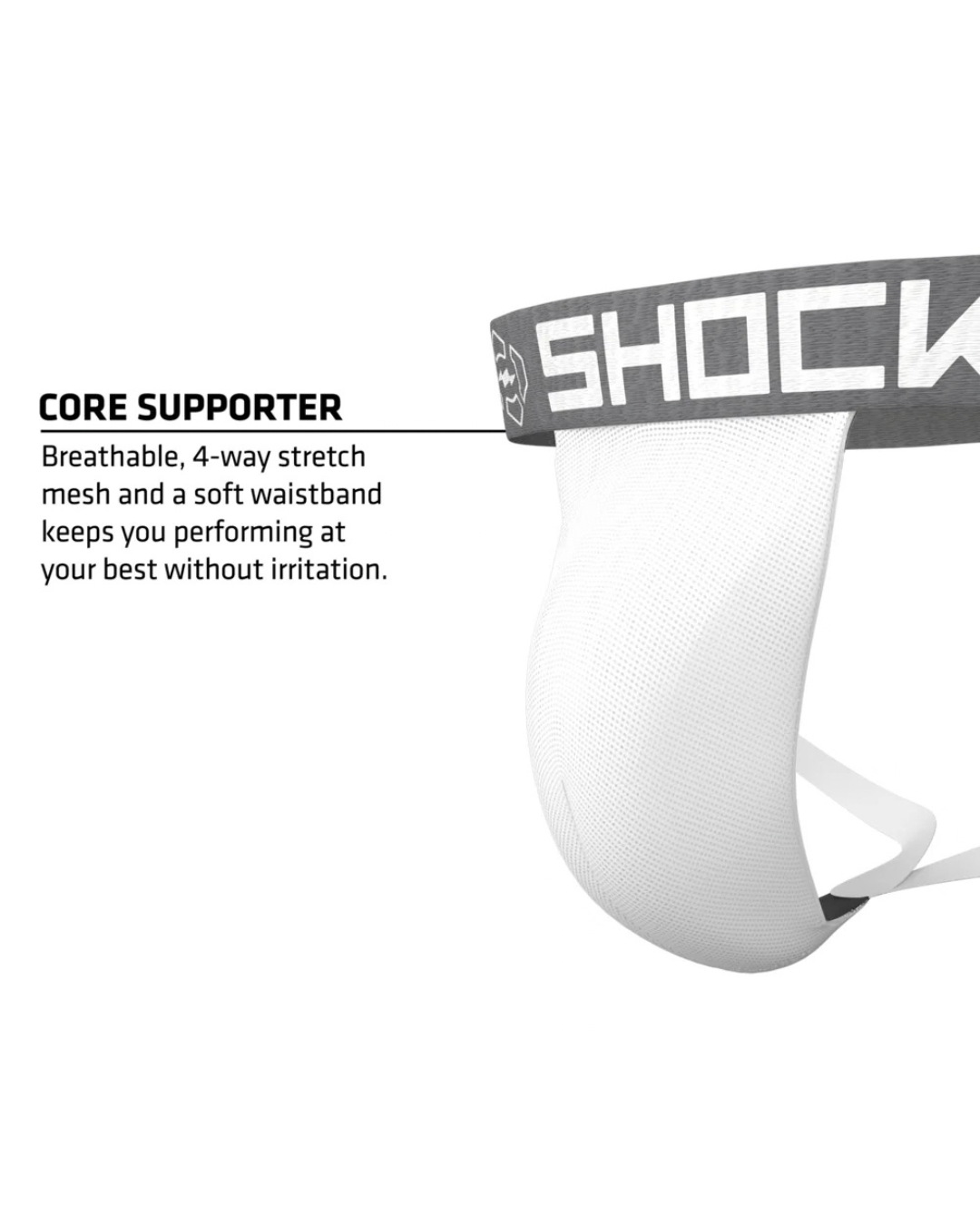 Shock Doctor Core Supporter with Bio‑Flex 2.0 Cup – White | Secure Fit & Impact Protection – Adult Large