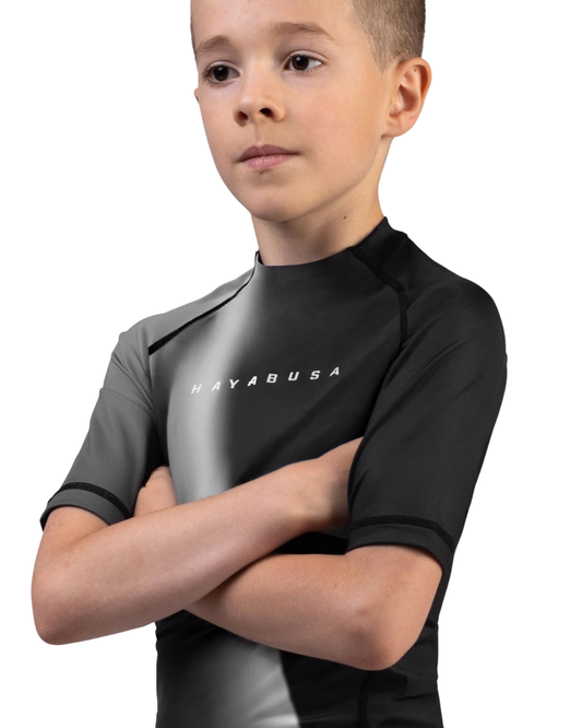 Hayabusa Youth Shortsleeve Rashguard – Black | Compression Fit – Kids BJJ & MMA Training Wear