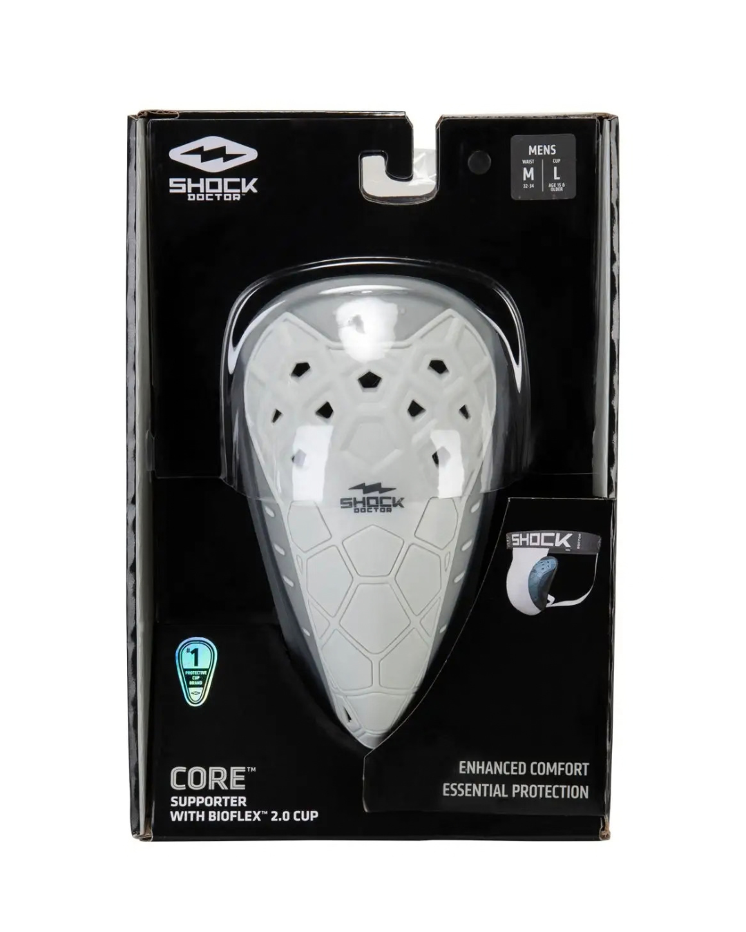 Shock Doctor Core Supporter with Bio‑Flex 2.0 Cup – White | Secure Fit & Impact Protection – Adult Large