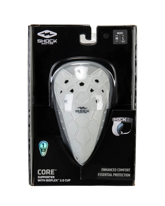 Shock Doctor Core Supporter with Bio‑Flex 2.0 Cup – White | Secure Fit & Impact Protection – Adult Large