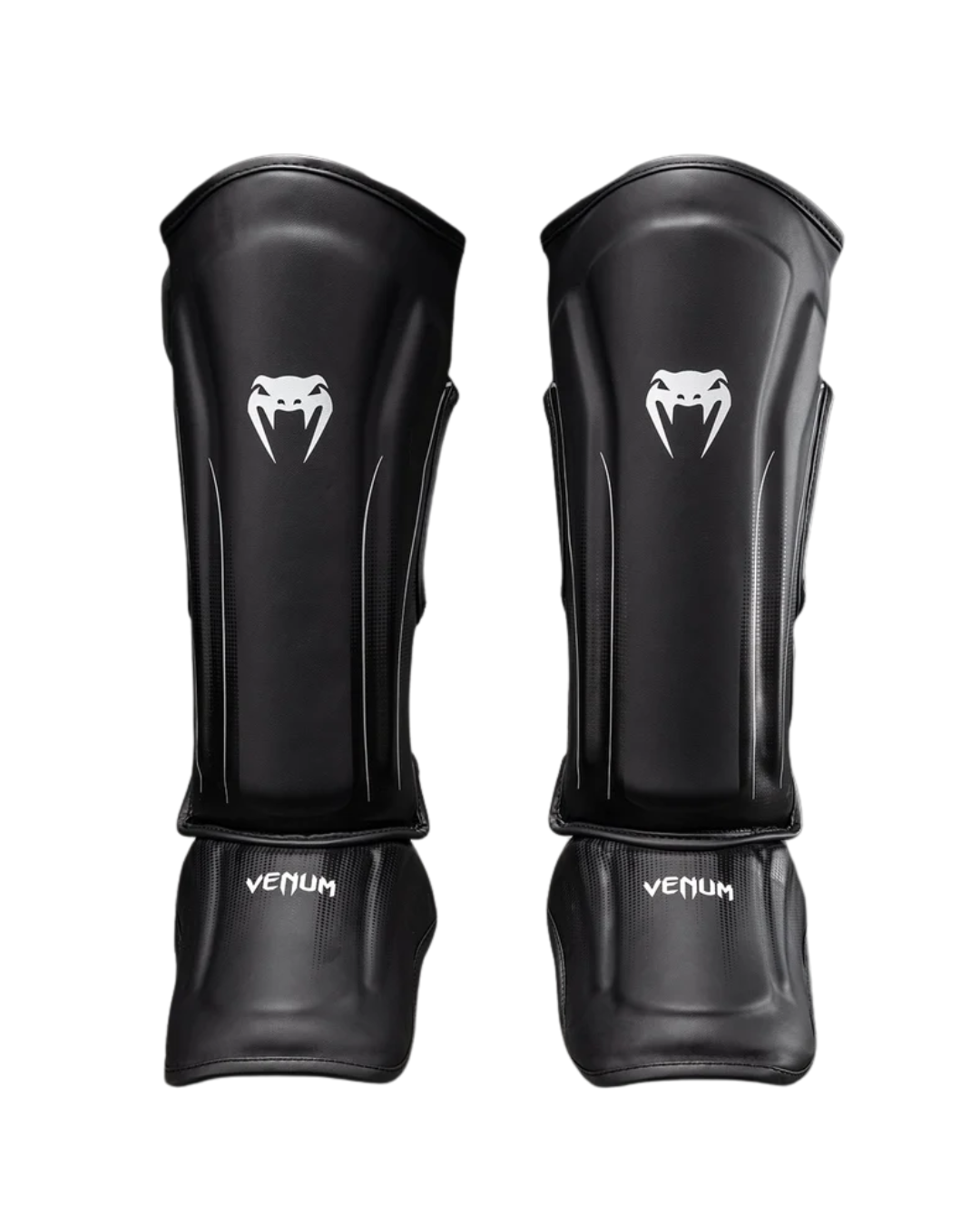 Venum Stealth Shinguards – Black/White | Multi‑Density Protection – Kickboxing & Muay Thai