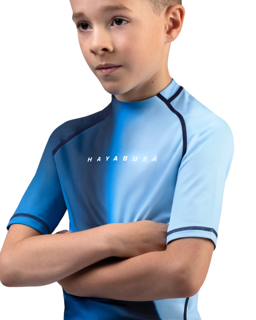Hayabusa Youth Shortsleeve Rashguard – Blue – Compression Fit – Kids BJJ & MMA Training Wear